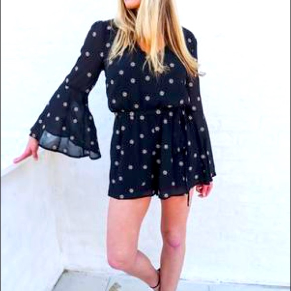 Flare Long Sleeve V Neck Romper
